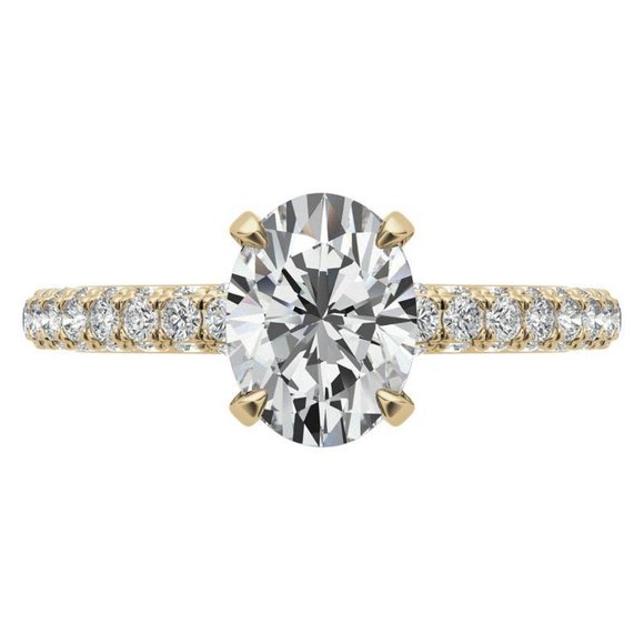 2.25Carat -9x7mm 4-Prong Oval Pave Moissanite Engagement Ring In 14K Gold - Picture 10 of 15